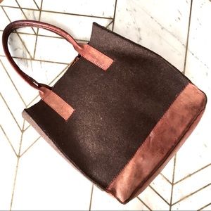 Graf Lanz Dark Brown Wool Felt and Reddish Leather Tote Bag